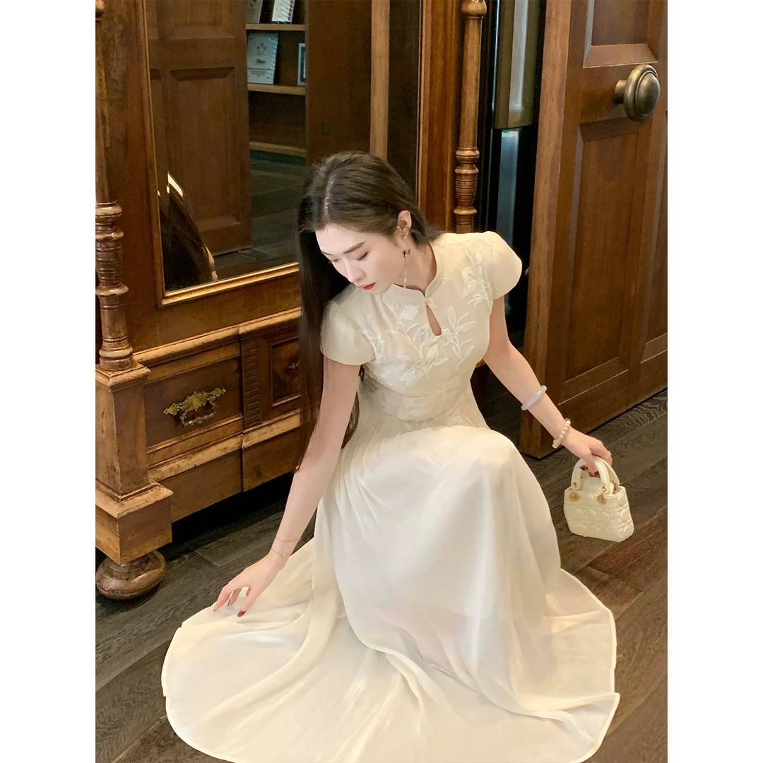 凌茜恣禾【云纱绣影】国风新中式镂空刺绣连衣裙端庄绝美改良旗袍裙