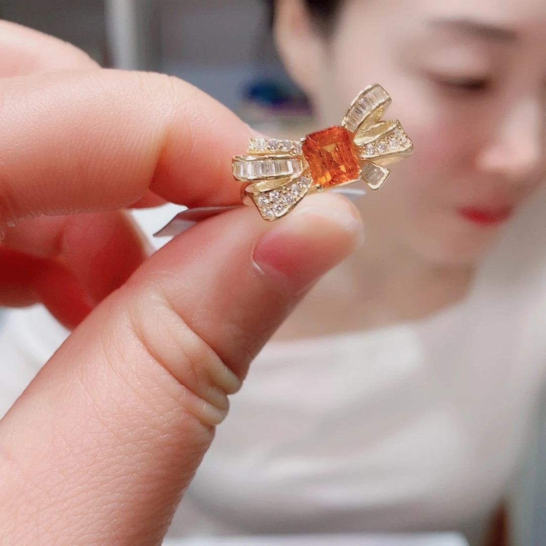 银S925镶嵌戒指石榴石（芬达石）