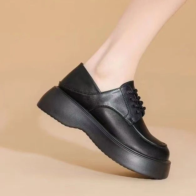 四季英伦春秋季英伦街头厚底女鞋风松糕厚底大头jk小皮鞋女软皮