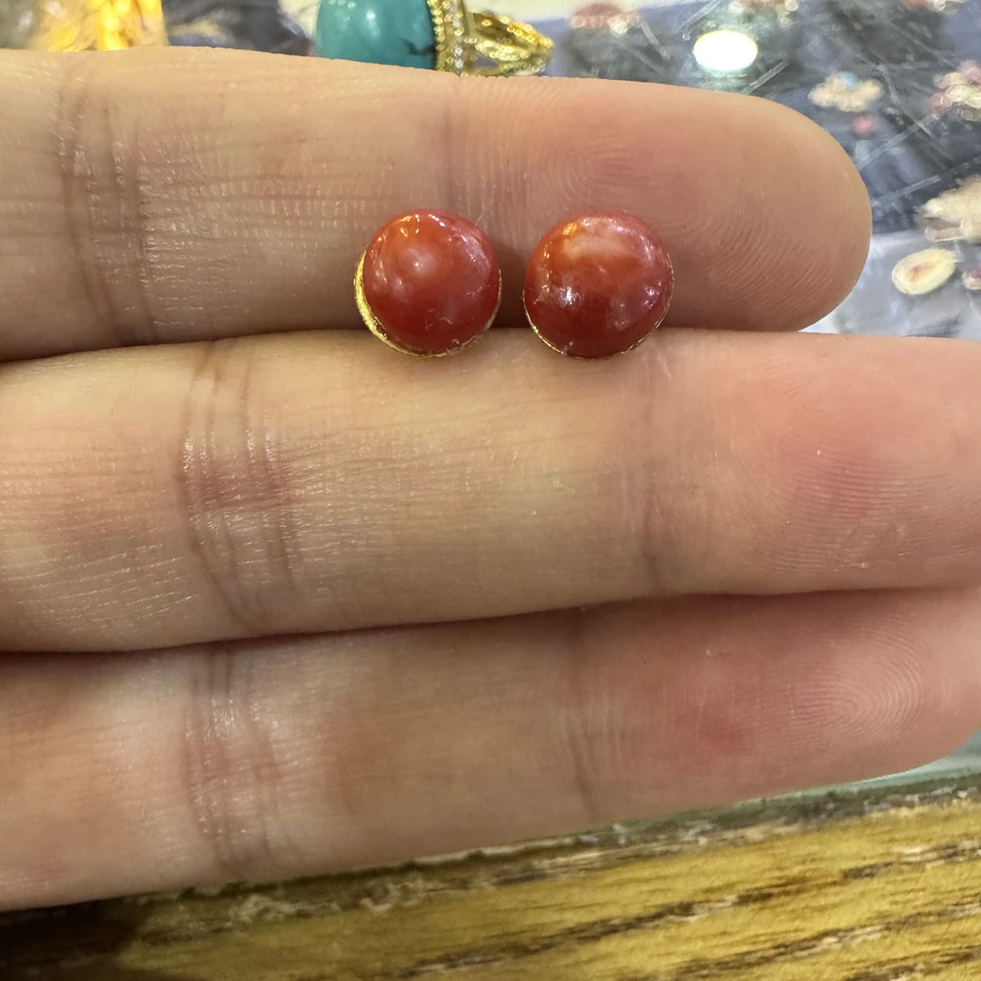 合金耳饰 红色手工黄色耳钉