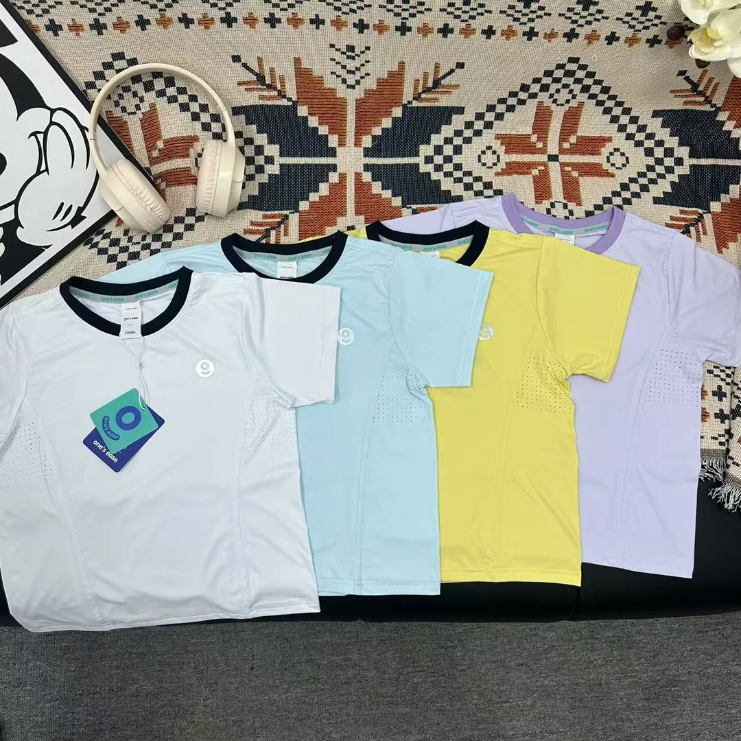 8088夏季新款拼接凉感透气打孔男女童速干T恤