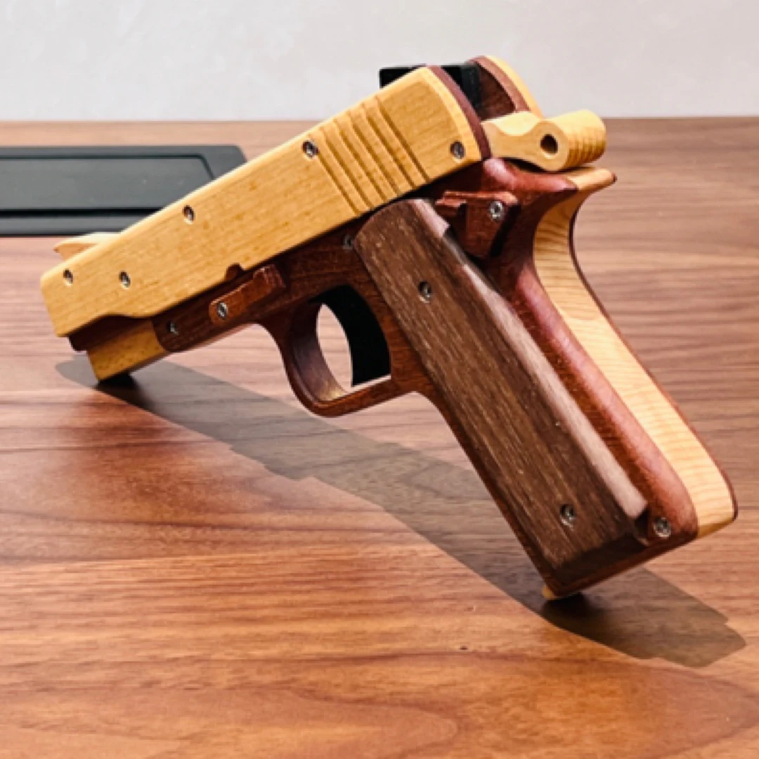 实木1911玩具可弹皮筋榉木胡桃木沙比利材质