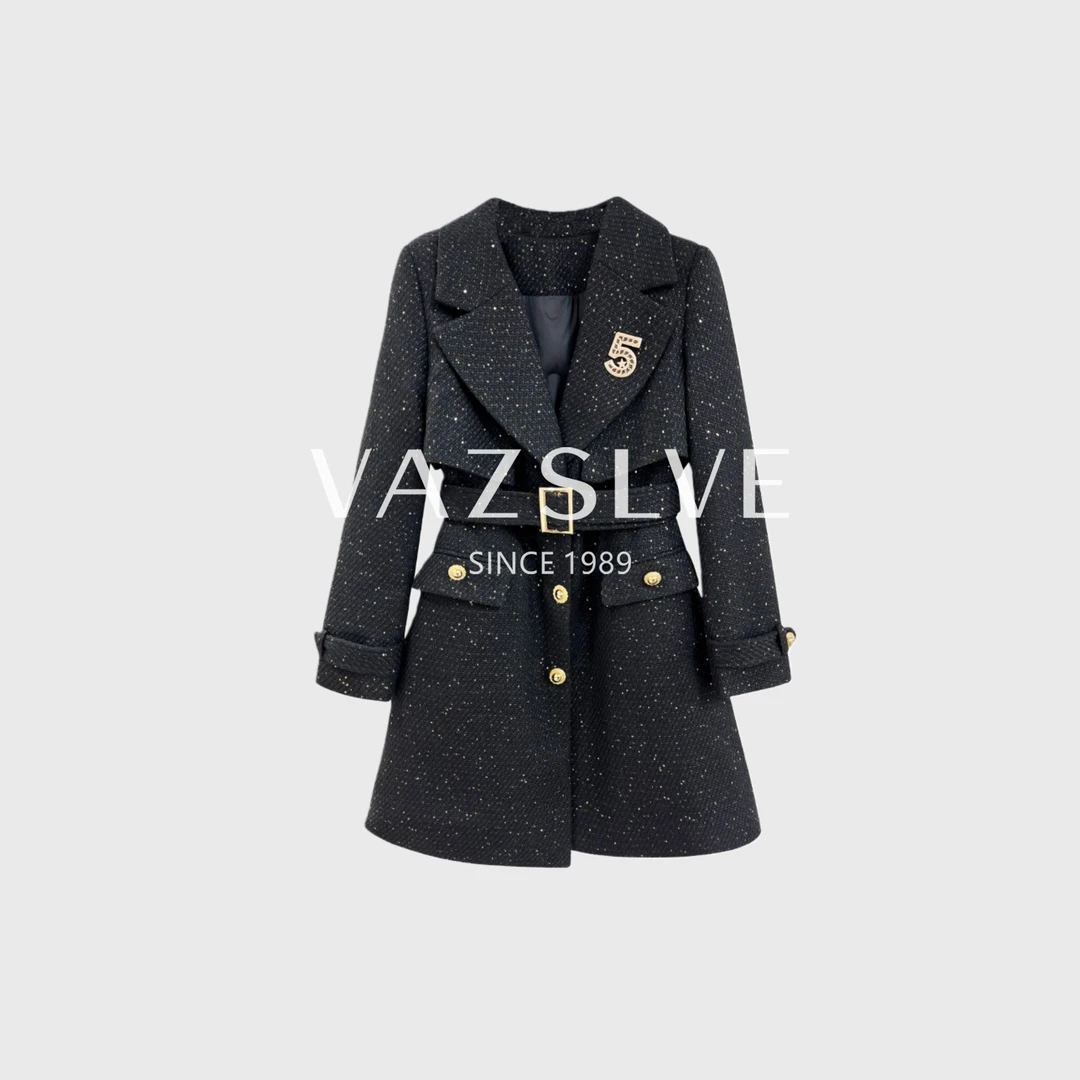 【VAZSLVE/全新奢品】秋冬时尚轻奢中长款收腰显瘦小香风加绒外套