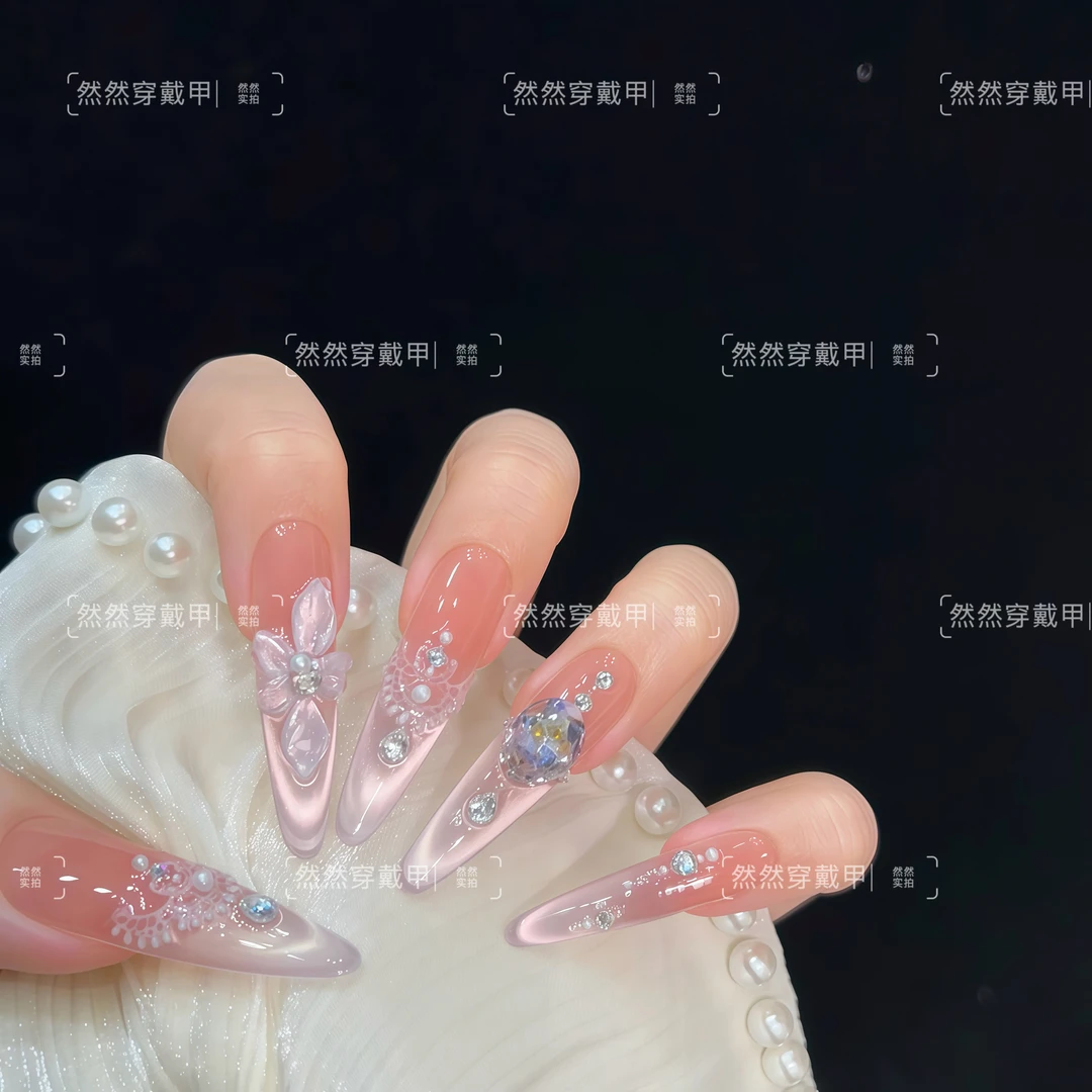 【粉纱琉璃】142.ranran纯手工穿戴甲精致显白高级可重复佩戴