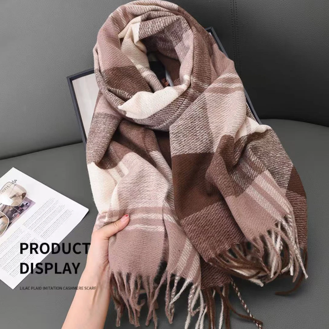 2025秋冬新款仿羊绒围巾女保暖加厚外搭披肩条纹各自简约时尚围脖