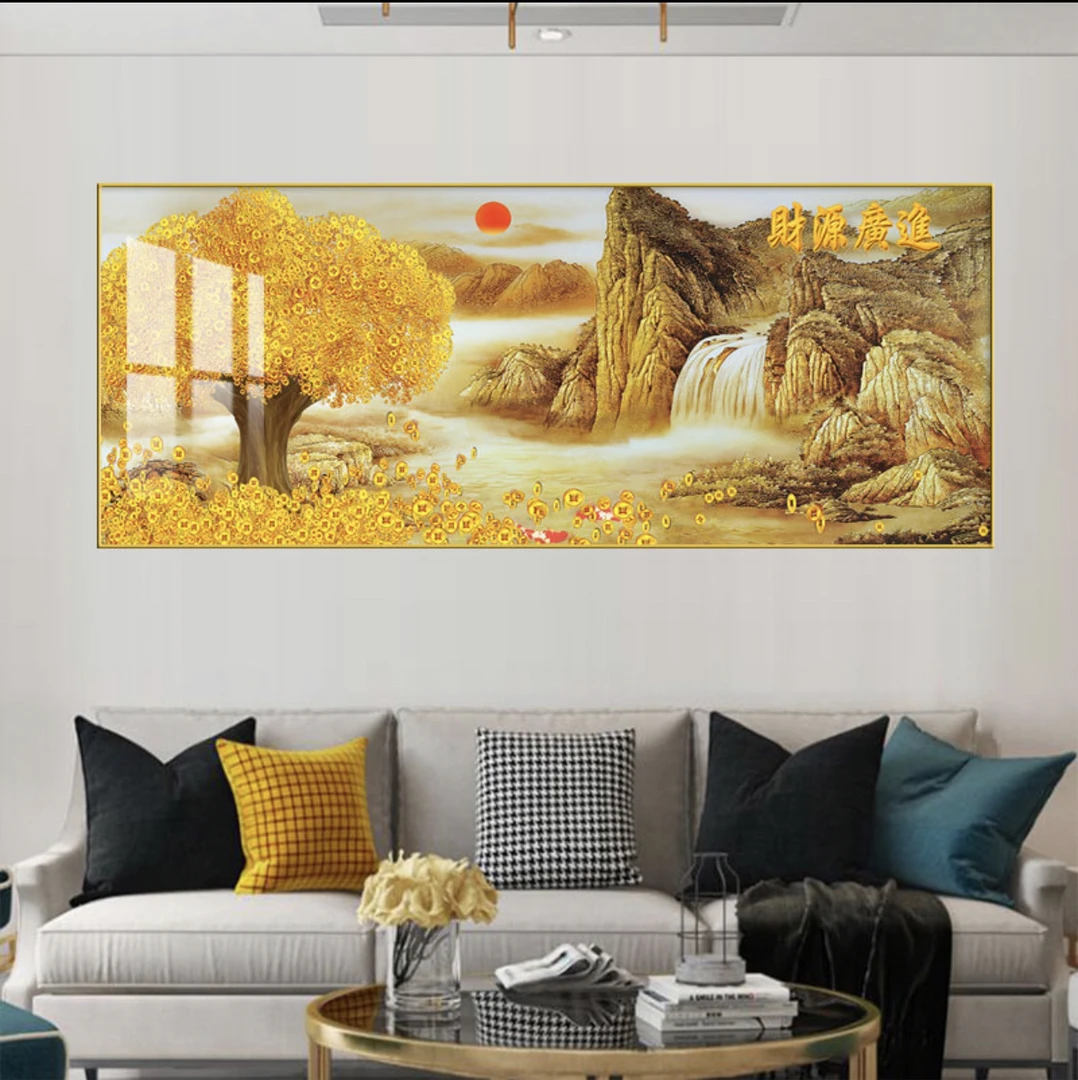 招财进宝摇钱靠山图沙发装饰画横版客厅中堂挂画简约现代晶瓷画