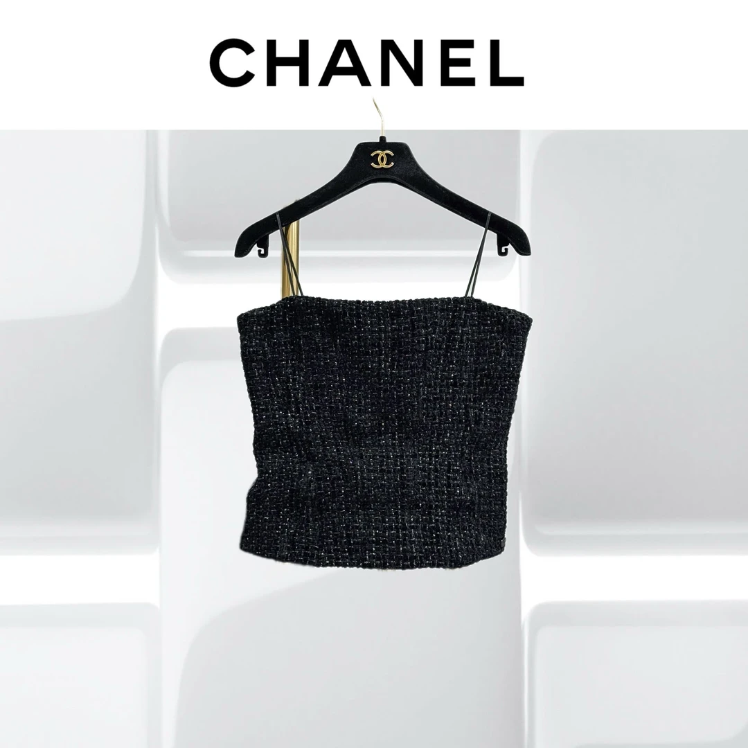 99新 Chanel/香奈儿 36码 藏蓝色拼银色 编织 抹胸 上衣