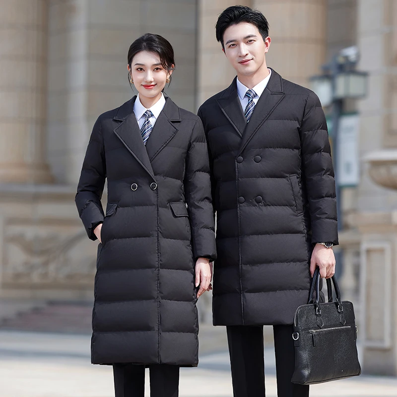 秋冬新款羽绒棉服中长款加厚保暖职业气质销售4s店工作服男女