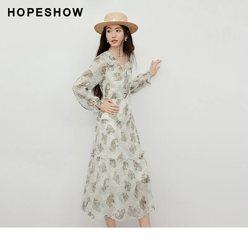 红袖2025早秋新款女装 【蔓染之韵】印花荷叶边连衣裙90125261603