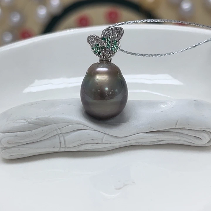 颈饰银S925镶嵌海水珍珠大溪地 11-12mm 17号