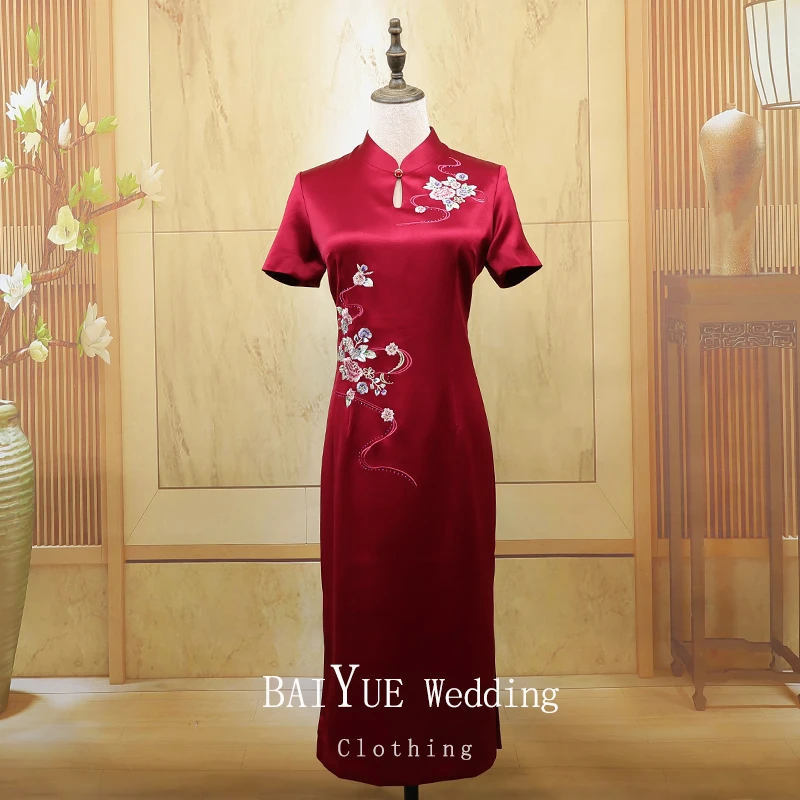 2025新款高档喜婆婆婚宴中长款高贵醋酸结婚妈妈装气质旗袍收腰秋