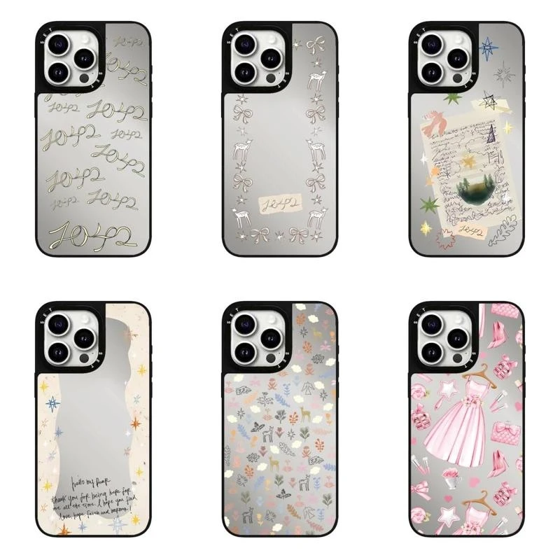 [森林早报娜娜秘境韩博碎花爱心珍珠]合集黑框镜面CASETI苹手机壳