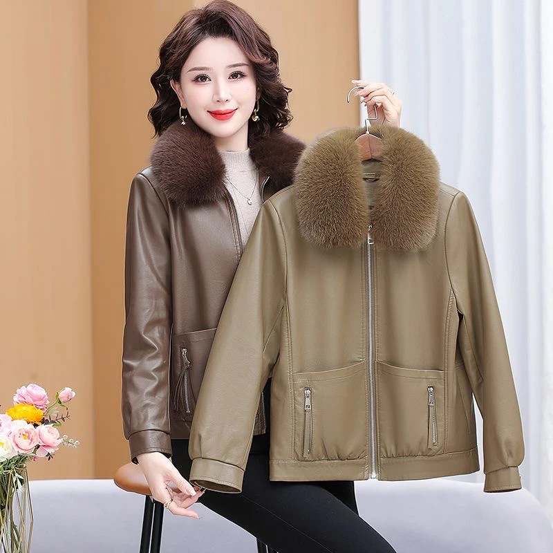 【希力】高端女装外套皮夹克加绒加厚大毛领可拆卸外套