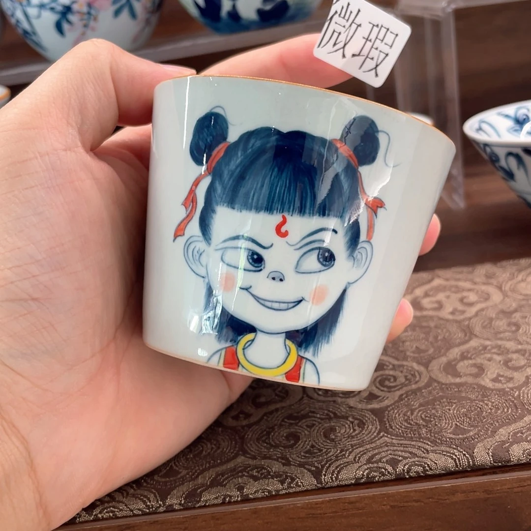 釉下彩纯手绘有瑕