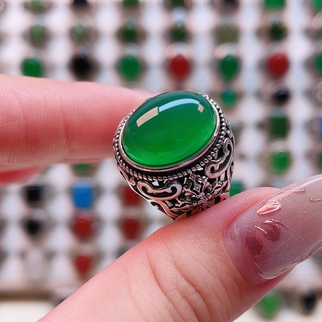 玛瑙/玉髓戒指银S925镶嵌