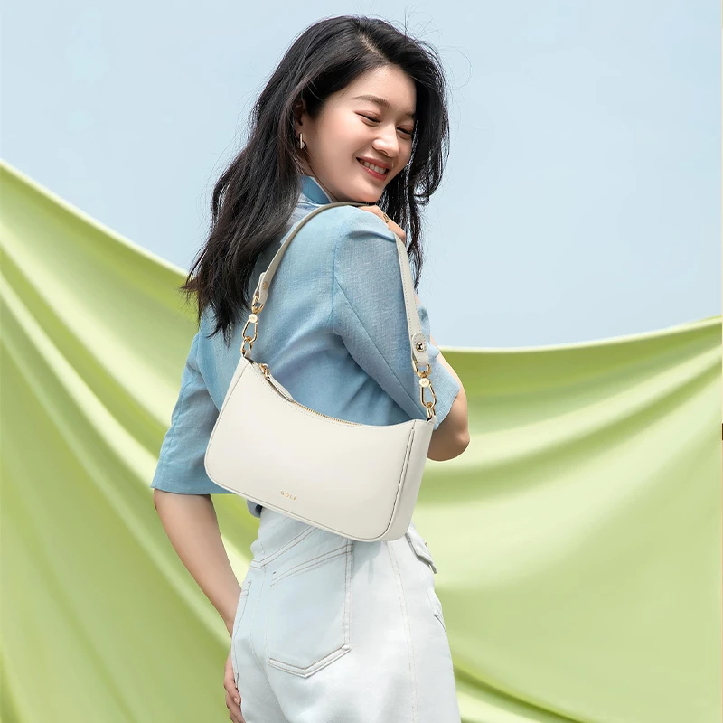 GOLF/高尔夫时尚通勤包上班族单肩包复古腋下包小众牛皮手提包包