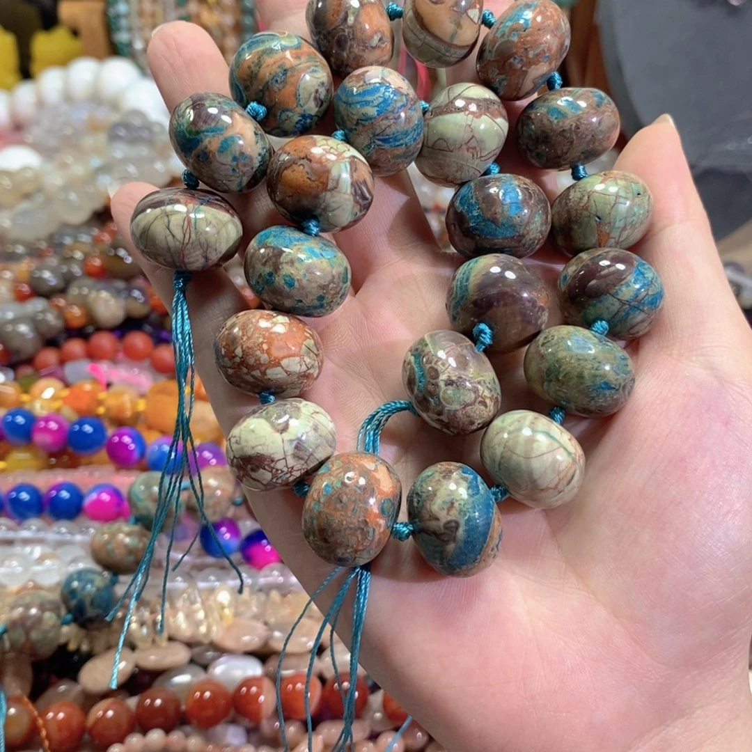 玛瑙/玉髓未镶嵌珠宝半成品孔雀玛瑙车轮一条卡20mm