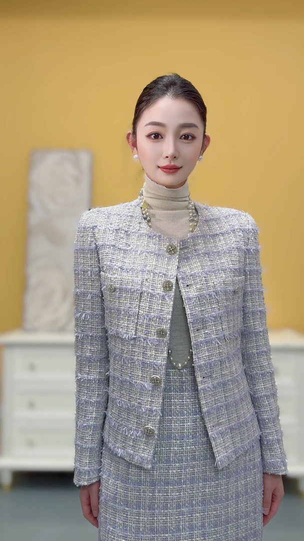 剀剀莉 （普罗旺斯）早春浅紫色轻奢圆领显白显瘦气质小香风外套