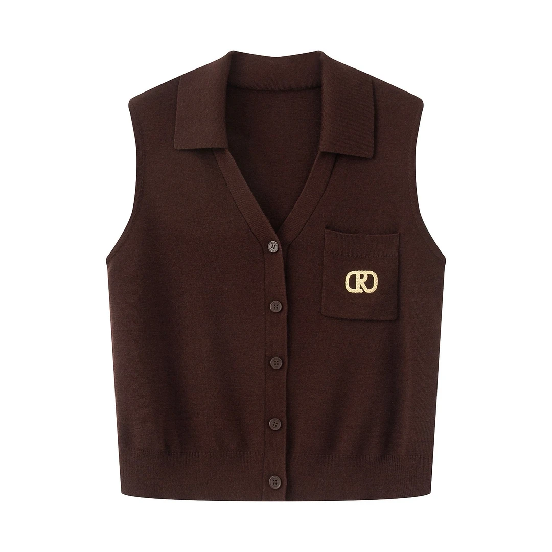 艾诺丝商场同款2025秋新款纯色百搭无袖V领针织衫上衣女AR803029