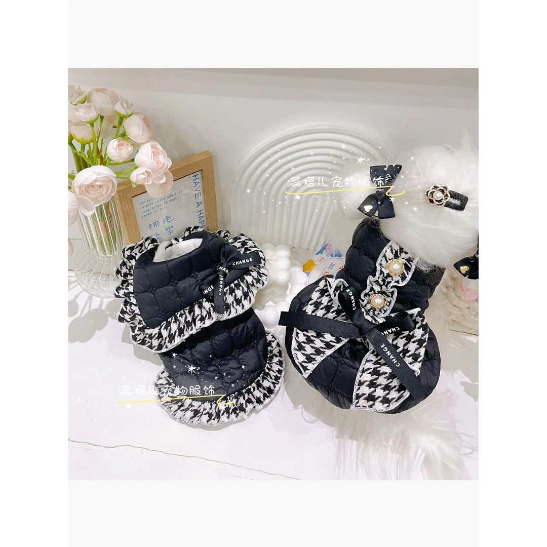 蕊塔儿原创宠物衣服小体狗狗秋冬连衣裙小香风假两件高领长袖马尔