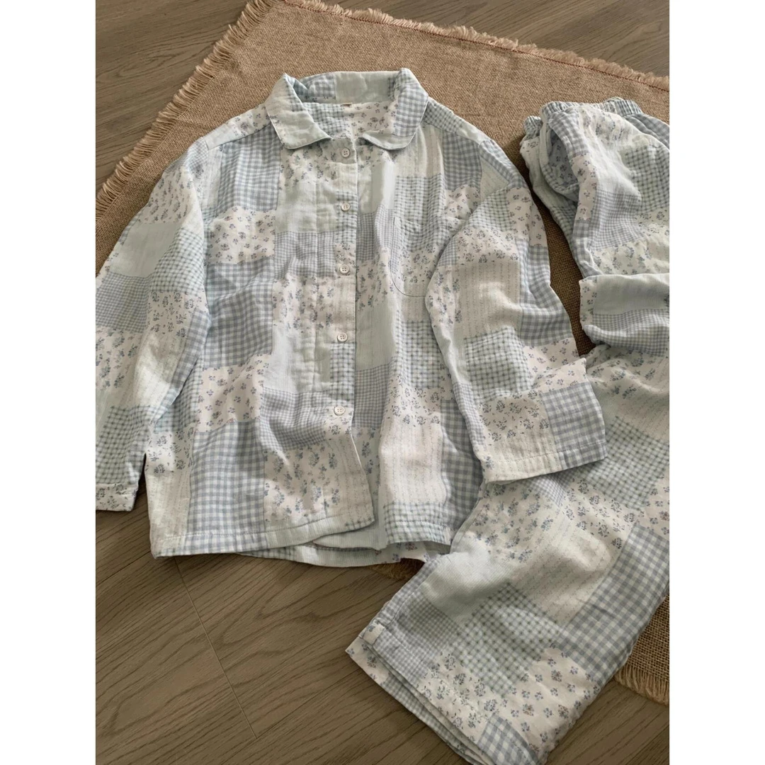 【小清新碎花】长袖睡衣女春秋新款格子开衫长裤套装可出门家居服