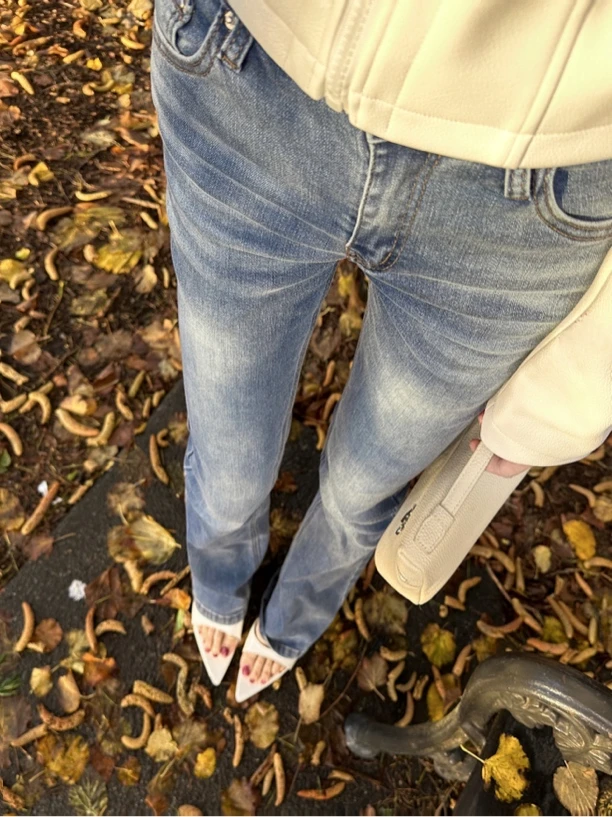 夏媛原创 丰胯神裤 H型身材救星直筒修身低腰弹力微喇浅色牛仔裤