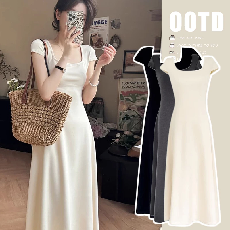 孕妇连衣裙夏季短袖方领纯棉法式设计感2025新款气质减龄夏天裙子