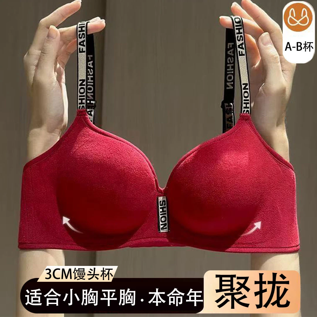 法拉绒冬季女聚拢透气女性V型文胸保暖小胸显大内衣加绒加厚内衣