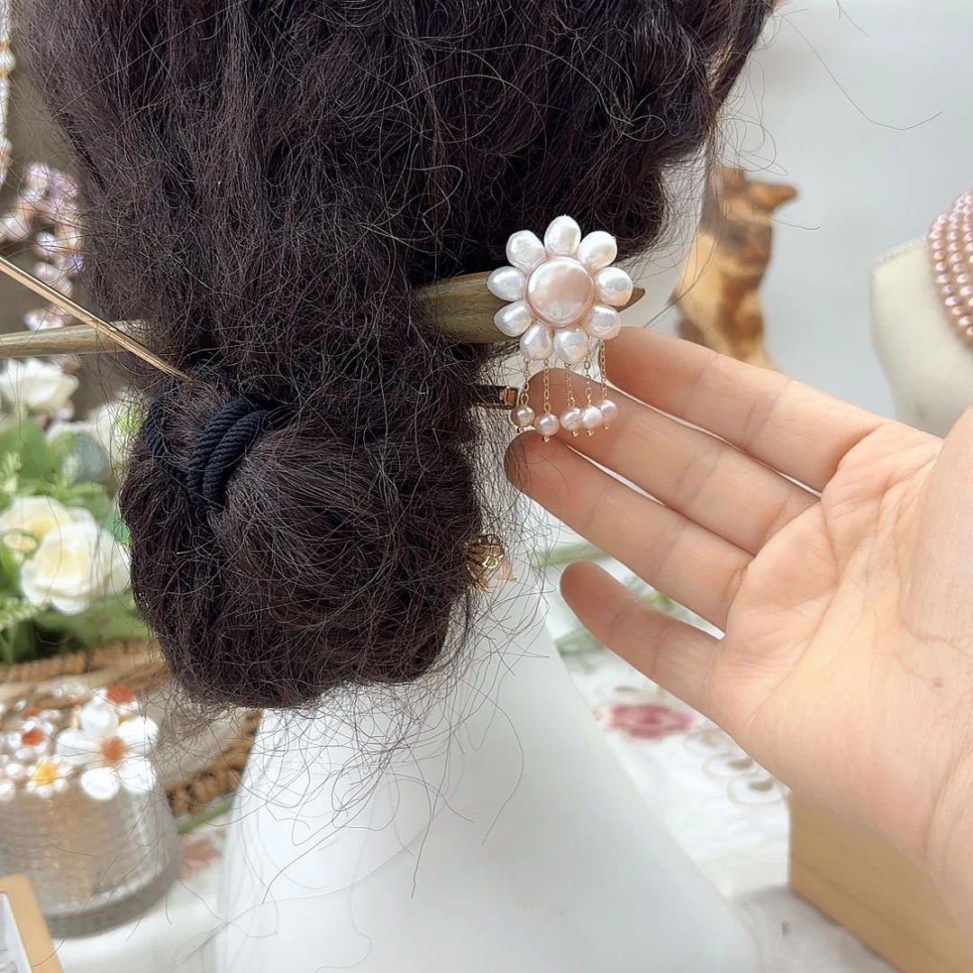 银S925镶嵌淡水珍珠发饰