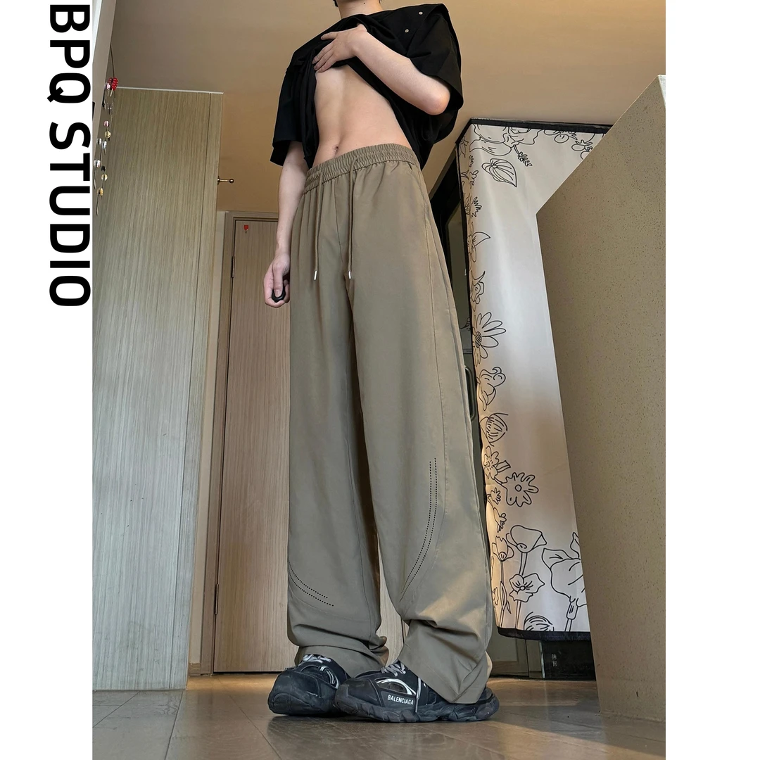 夏季美式高街新款激光打孔透气休闲裤男女简约直筒百搭垂感阔腿裤