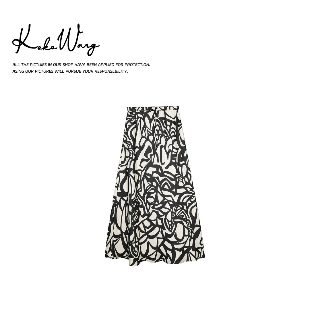 KOKO WANG夏季时尚气质印花100桑蚕丝显瘦百搭半身裙502445C24Q41
