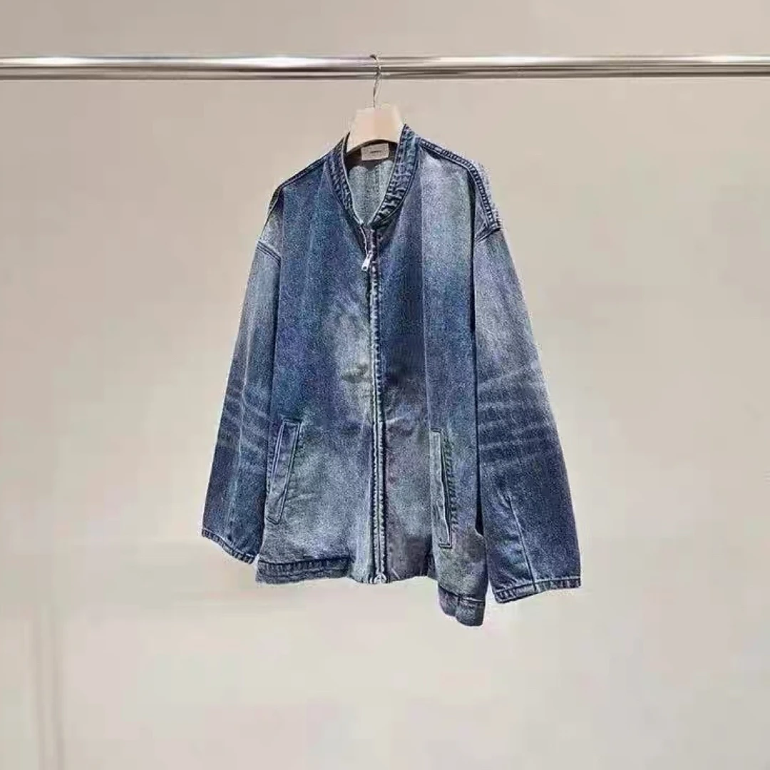 女百搭长袖秋季常规宽松型拉链短外套宽松潮流上衣