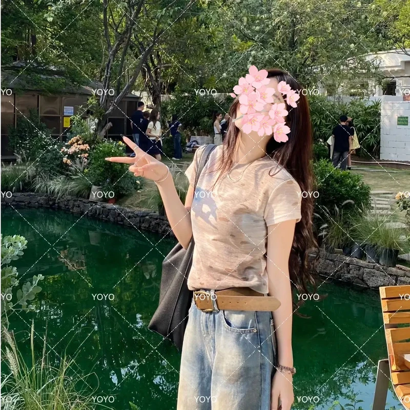 【渐变晕染T】2025夏季新款重工设计感小众别致短袖T恤上衣女