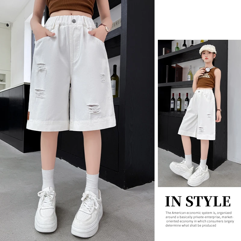 女童夏季破洞短裤2025新款女孩五分裤子夏款宽松休闲牛仔裤儿童装