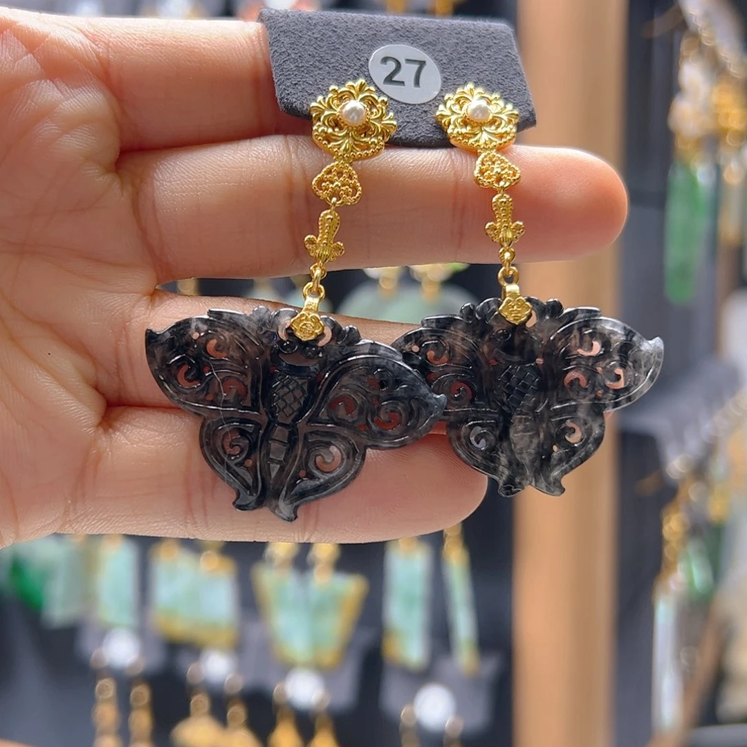 银S925镶嵌翡翠耳饰