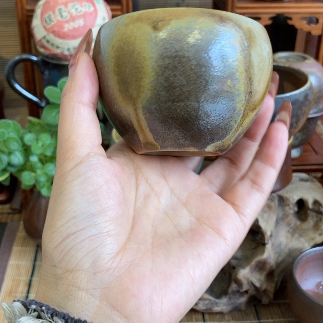 通红柴烧钵杯蓝色茶*