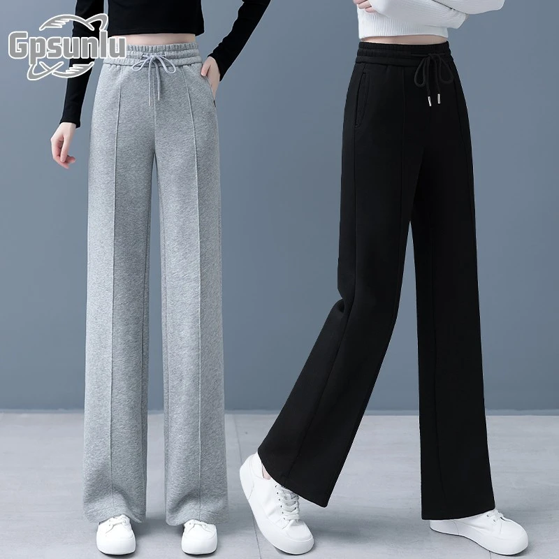 gpsunlu直筒运动裤女秋季新款高腰阔腿裤宽松高腰垂感显瘦卫裤