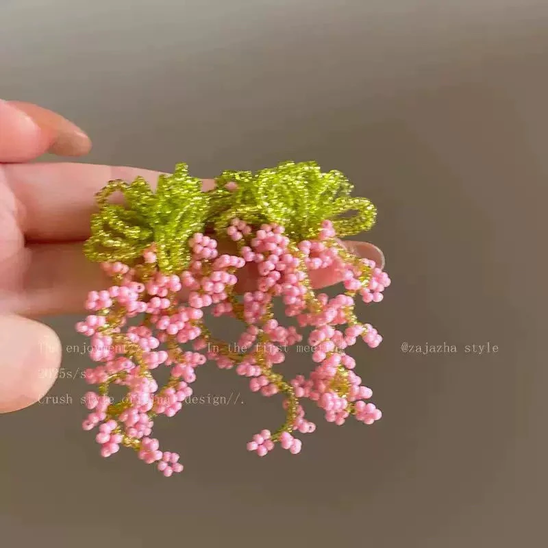 非金属亚克力耳饰 流苏串珠耳钉女小众高级感小清新花朵甜美耳饰