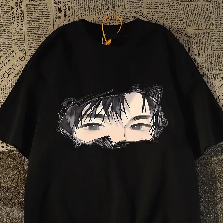 100%重磅纯棉短袖T恤男女同款夏宽松日常小众动漫印花男装半袖ZNW