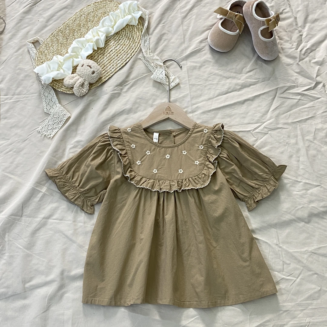 女童夏款衬衫百搭夏季新款刺绣女宝宝纯棉时尚衬衣外套简约