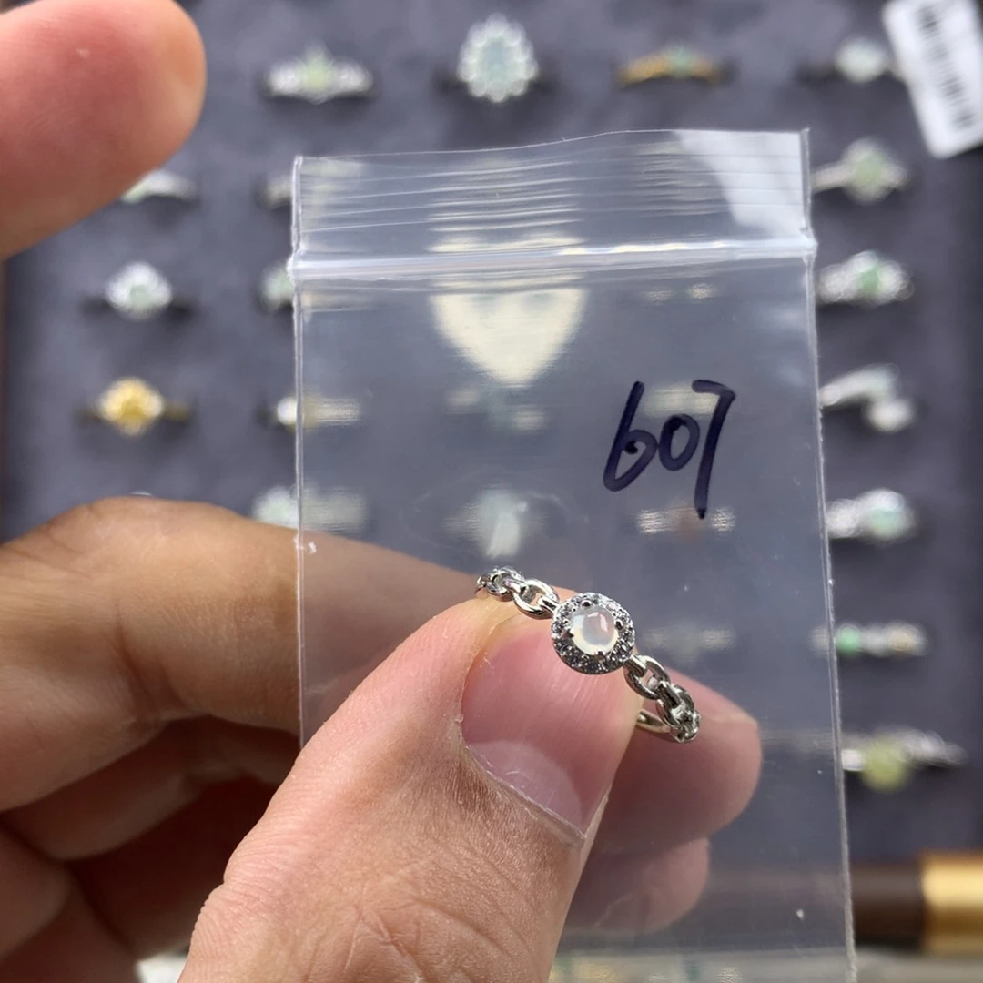 翡翠银S925镀金镶嵌戒指607