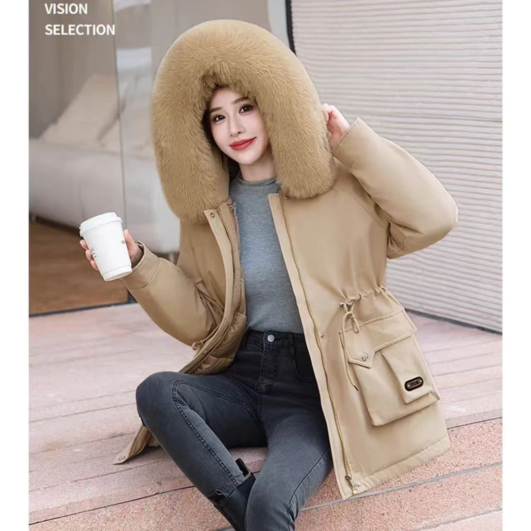 大毛领连帽派克服高档保暖加厚高档外套百搭女装6014[SDN]