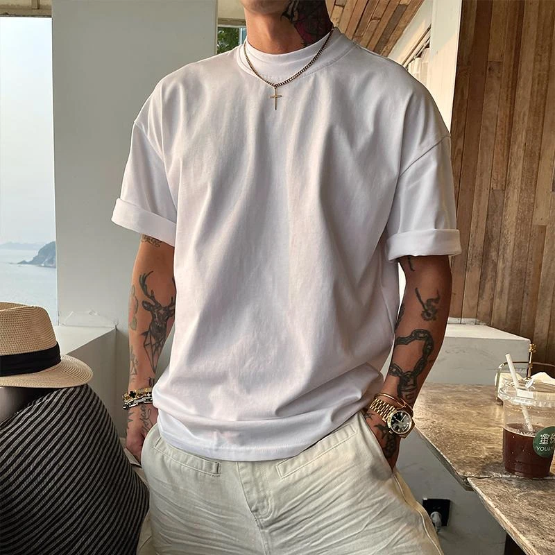 OXFREAK 「基础款 双层罗纹」300G纯棉短袖t恤男boxy小领口五分袖