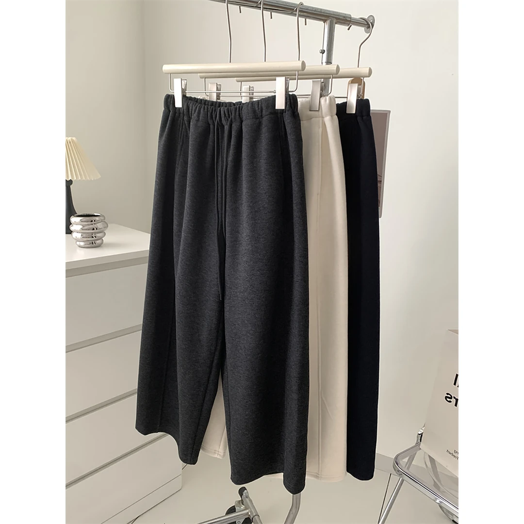 胖妹妹240斤大码宽松休闲加厚直筒裤女秋冬季保暖九分阔腿奶奶裤