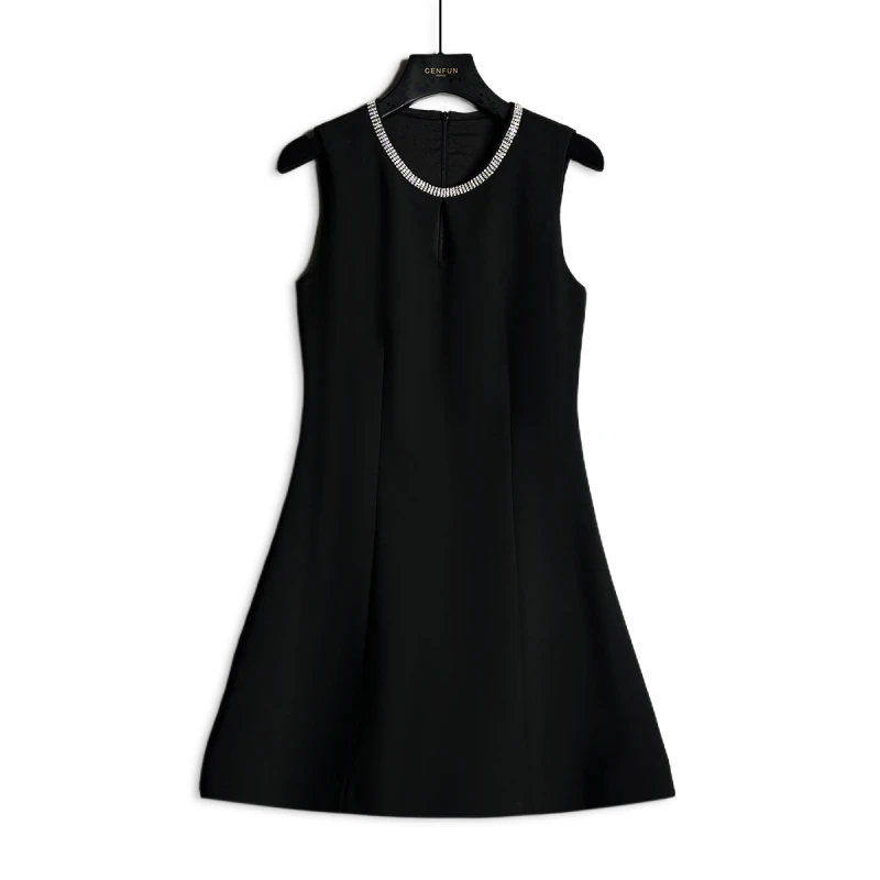 【CENFUN】2025奢品设计款简约大气白色无袖连衣裙E001303