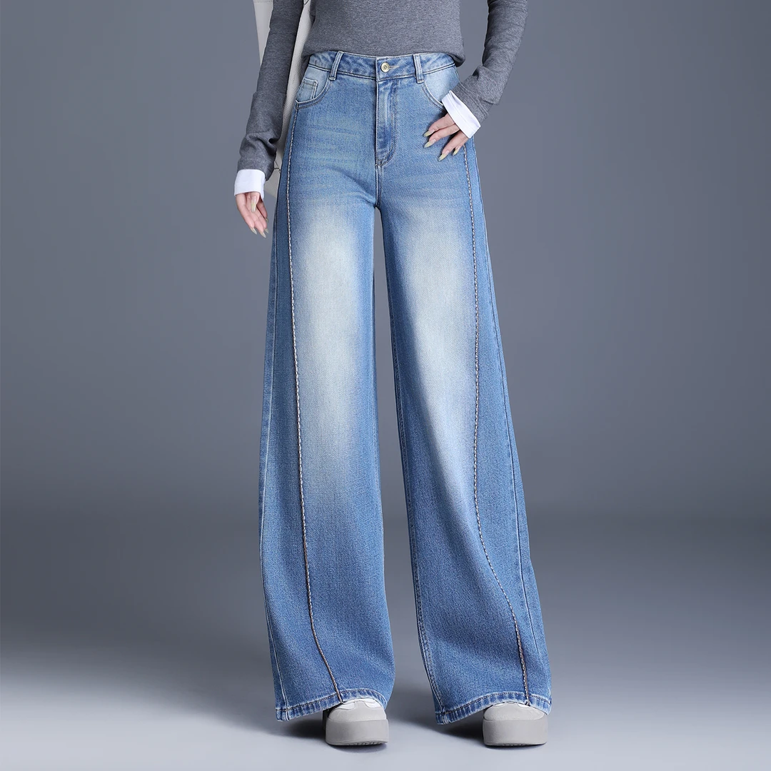 正品哥弟新款秋冬宽筒牛仔裤女高腰百搭宽松显瘦直筒阔腿牛仔裤子
