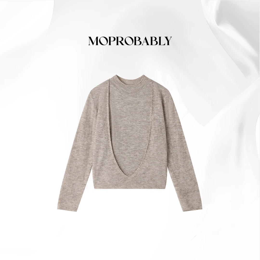 Moprobably贝贝 新款设计感假两件显瘦气质T恤打底衫B5376011