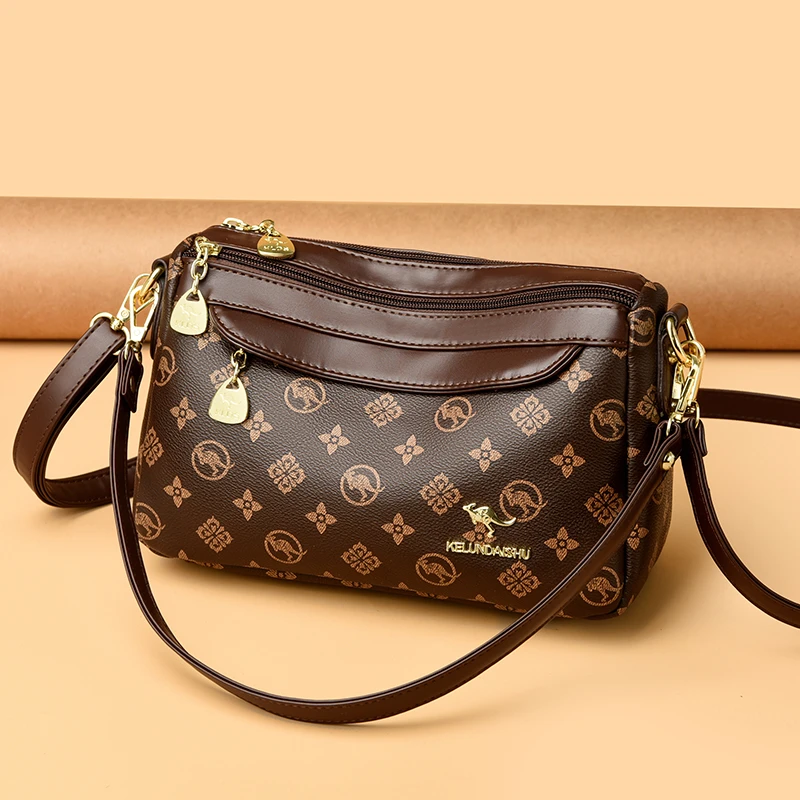 袋鼠蔓蔓雅源小方包软皮女包新款妈妈包印花斜挎包简约百搭单肩包