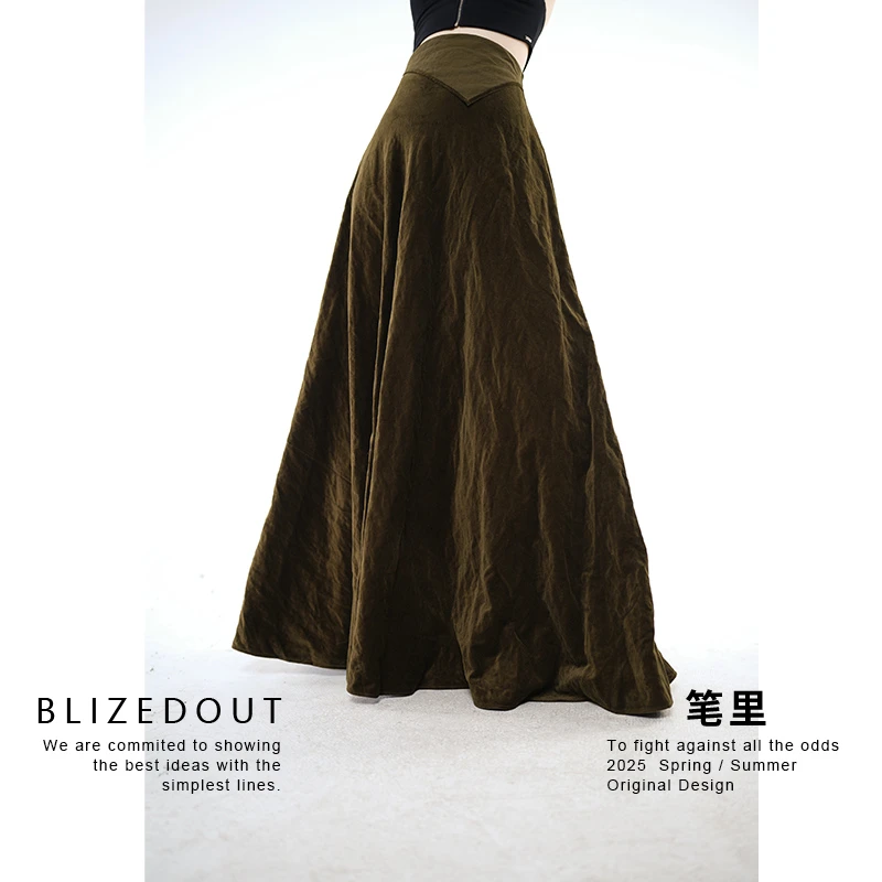 笔里【BLIZEDOUT】原创设计5092702橄榄绿A字廓形ins高腰显瘦半身裙