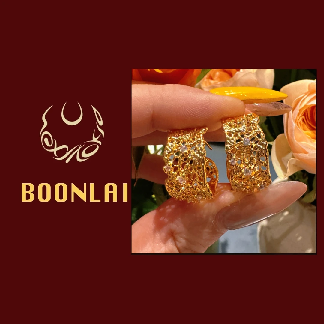 铜合金锆石耳饰 Boonlai 金属蕾丝镶钻简约耳环3135
